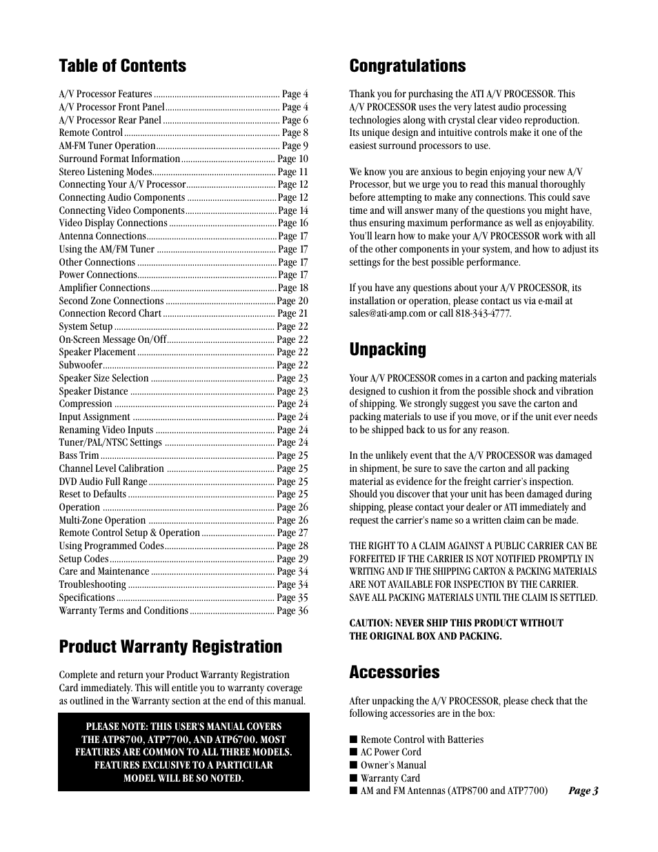 ATI Amplifier Technologies ATP8700 User Manual | Page 3 / 36