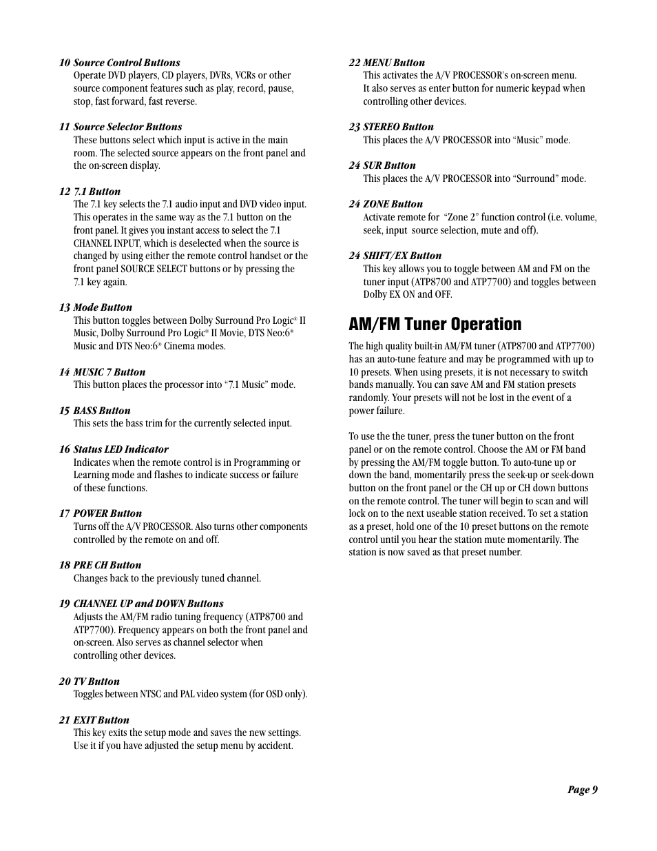 Am/fm tuner operation | ATI Amplifier Technologies ATP8700 User Manual | Page 9 / 36
