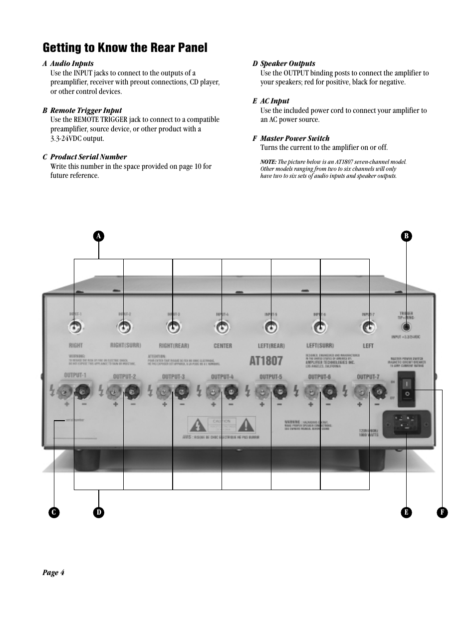 Getting to know the rear panel | ATI Amplifier Technologies AT1802 User Manual | Page 4 / 12
