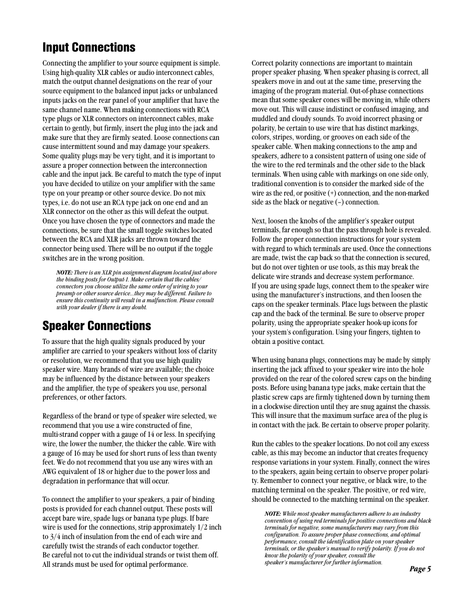 Input connections, Speaker connections | ATI Amplifier Technologies AT3002 User Manual | Page 5 / 12
