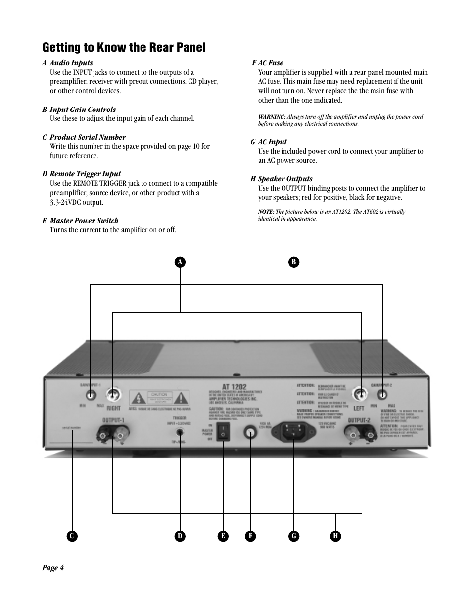 Getting to know the rear panel | ATI Amplifier Technologies AT1202 User Manual | Page 4 / 12