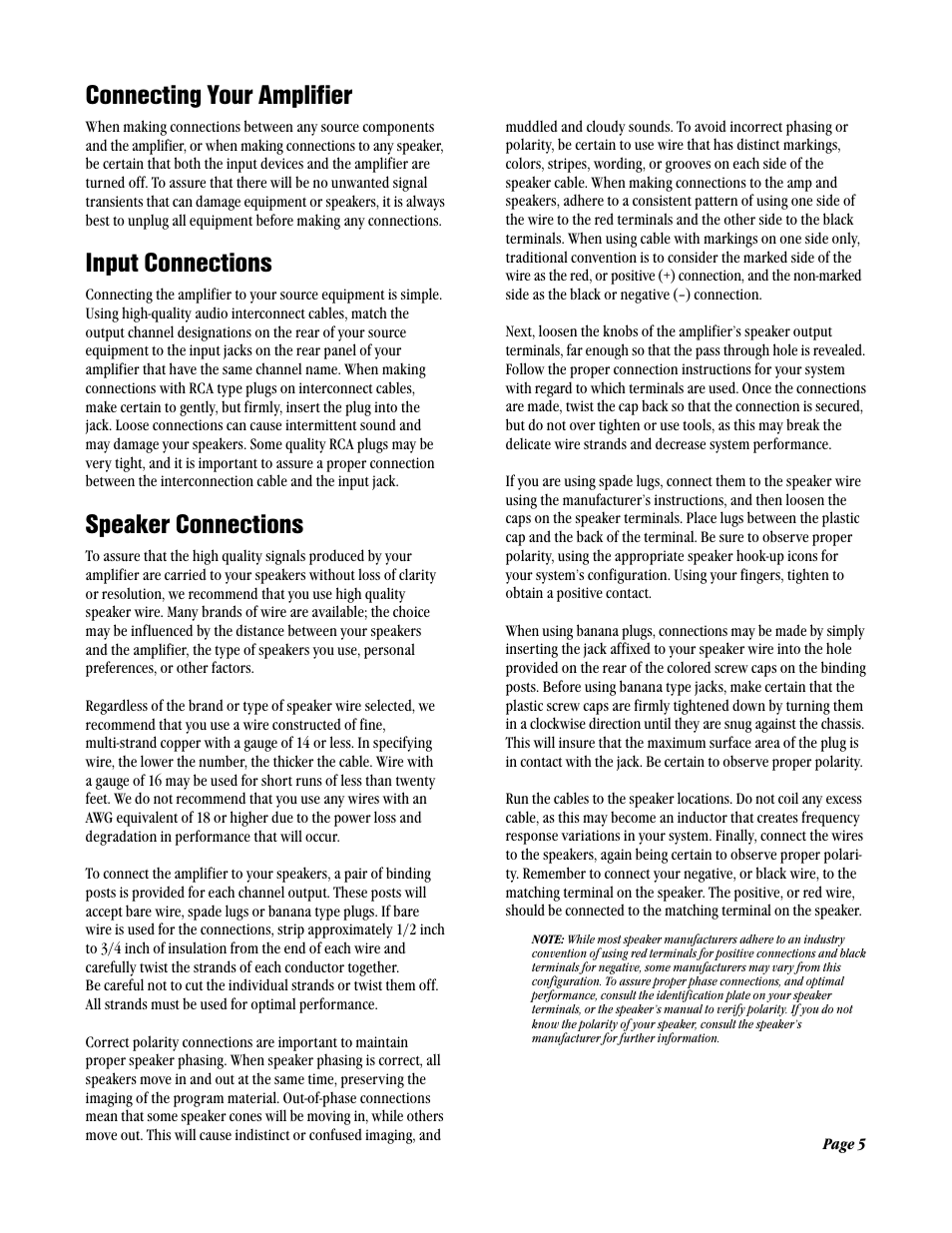 Connecting your amplifier, Input connections, Speaker connections | ATI Amplifier Technologies AT1202 User Manual | Page 5 / 12