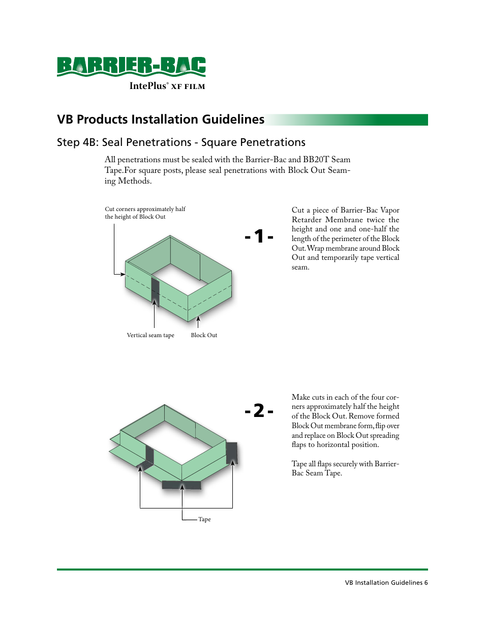 Vb products installation guidelines, Step 4b: seal penetrations - square penetrations, Inteplus | Barrier Bac VB-350 User Manual | Page 7 / 10