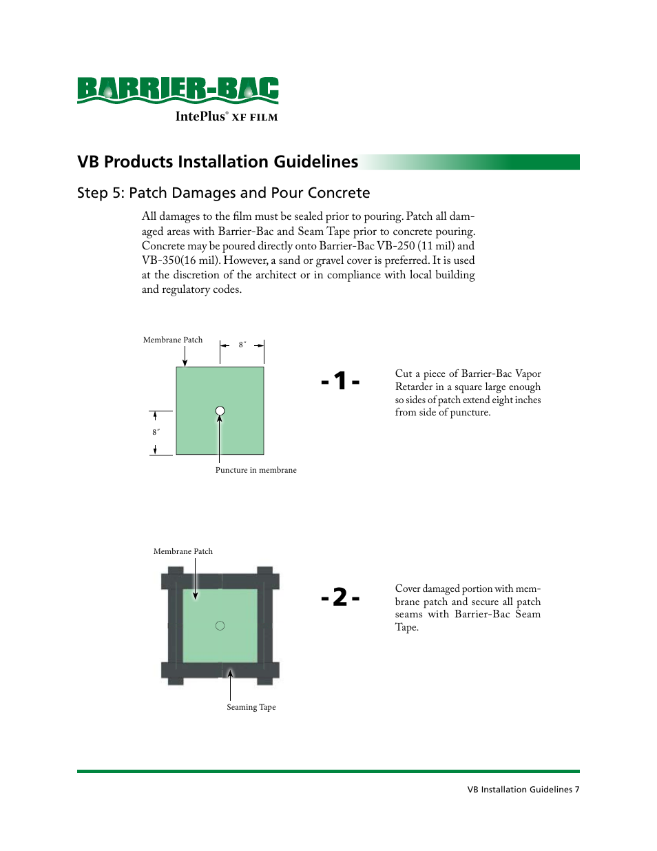 Vb products installation guidelines, Step 5: patch damages and pour concrete, Inteplus | Barrier Bac VB-350 User Manual | Page 8 / 10