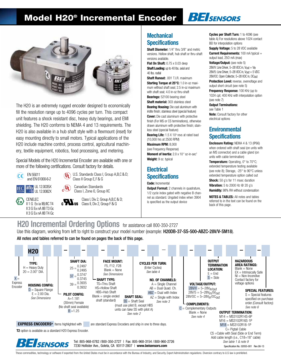 BEI Sensors H20 Express Encoder User Manual | 2 pages