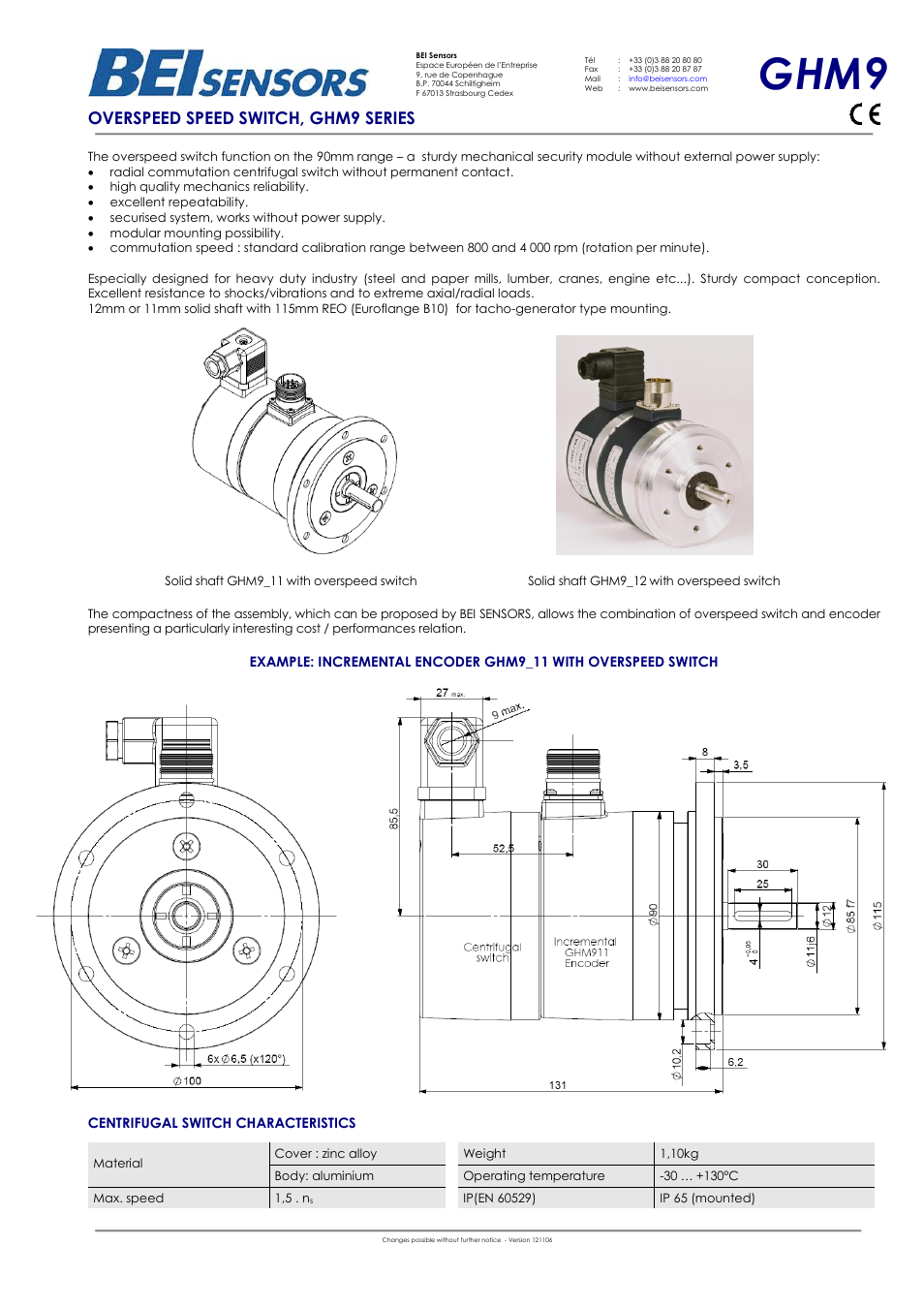 BEI Sensors GHM9 Incremental Shaft Encoder User Manual | 2 pages