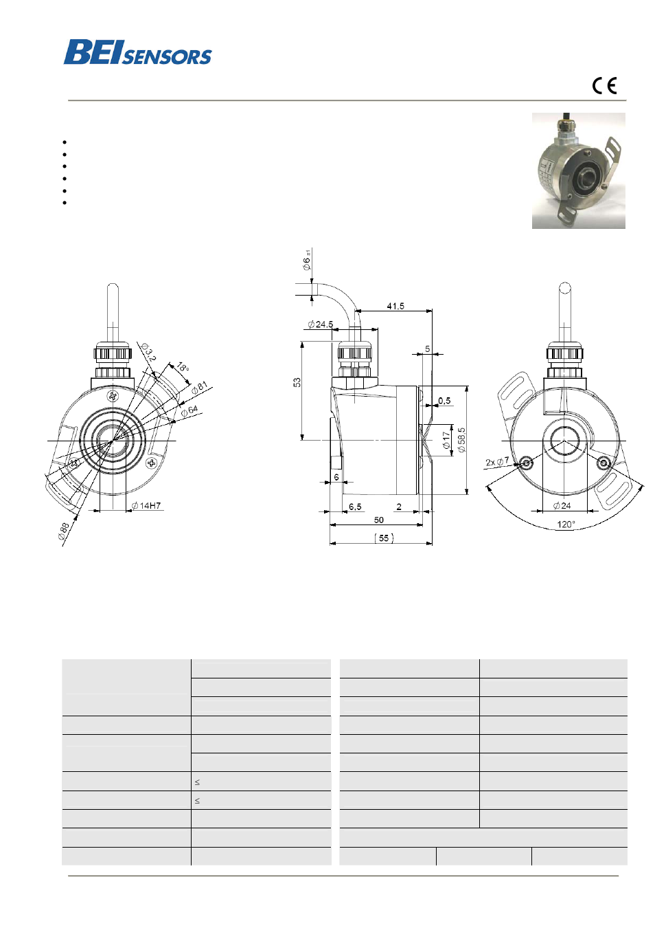 BEI Sensors GHT514 Incremental Hollow Shaft Encoder User Manual | 2 pages