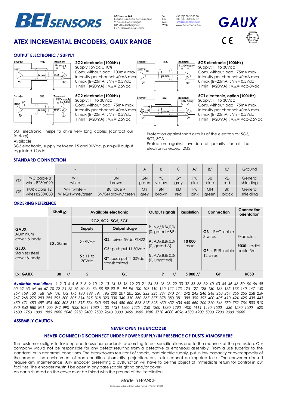 Gaux, Atex incremental encoders, gaux range | BEI Sensors GEUX Incremental Flame Proof Encoder User Manual | Page 2 / 3