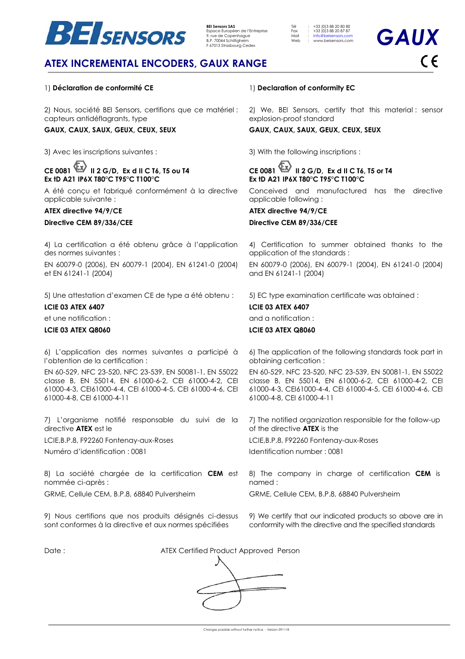 Gaux, Atex incremental encoders, gaux range | BEI Sensors GEUX Incremental Flame Proof Encoder User Manual | Page 3 / 3