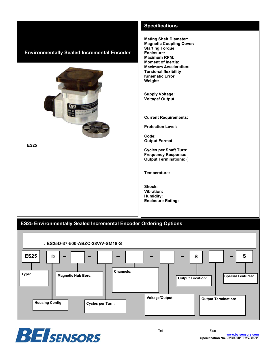 BEI Sensors ES25 Incremental Encoder User Manual | 2 pages