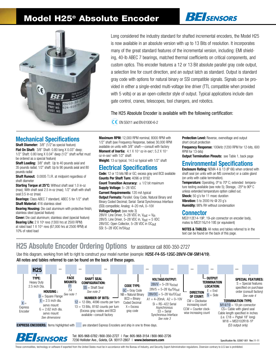 BEI Sensors H25 Express Encoder User Manual | 2 pages