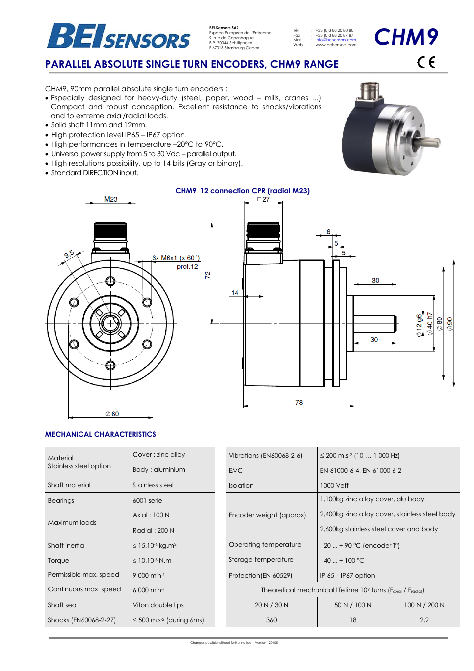 BEI Sensors CHM9 Absolute Shaft Encoder User Manual | 2 pages