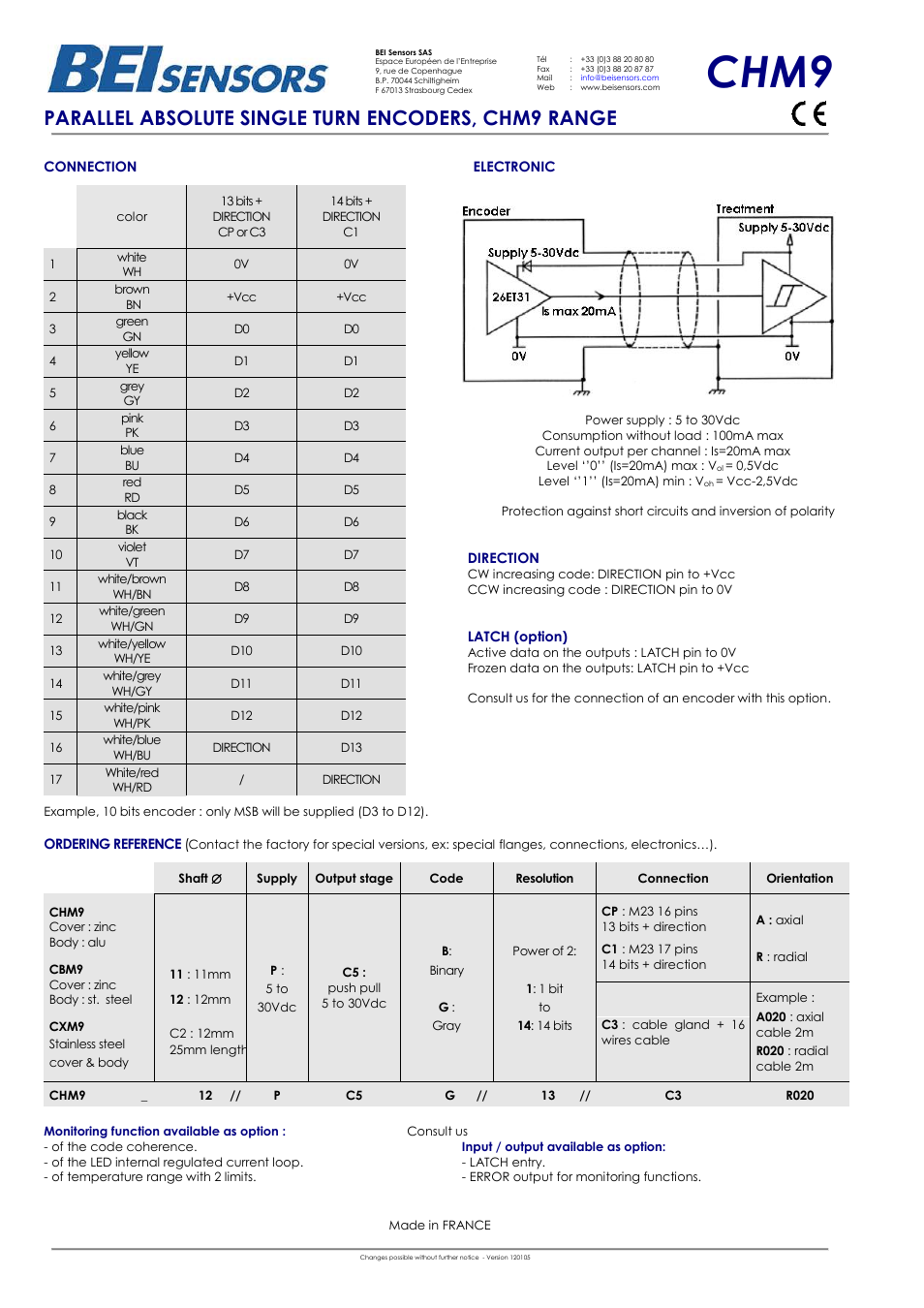 Chm9, Parallel absolute single turn encoders, chm9 range | BEI Sensors CHM9 Absolute Shaft Encoder User Manual | Page 2 / 2