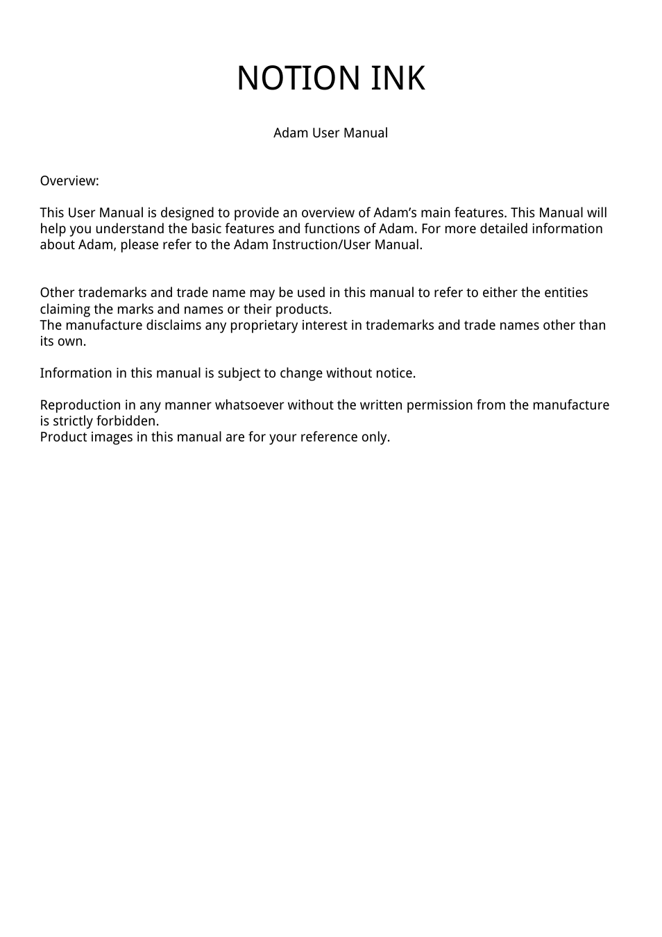 NOTION Inc Inc Adam User Manual | 43 pages