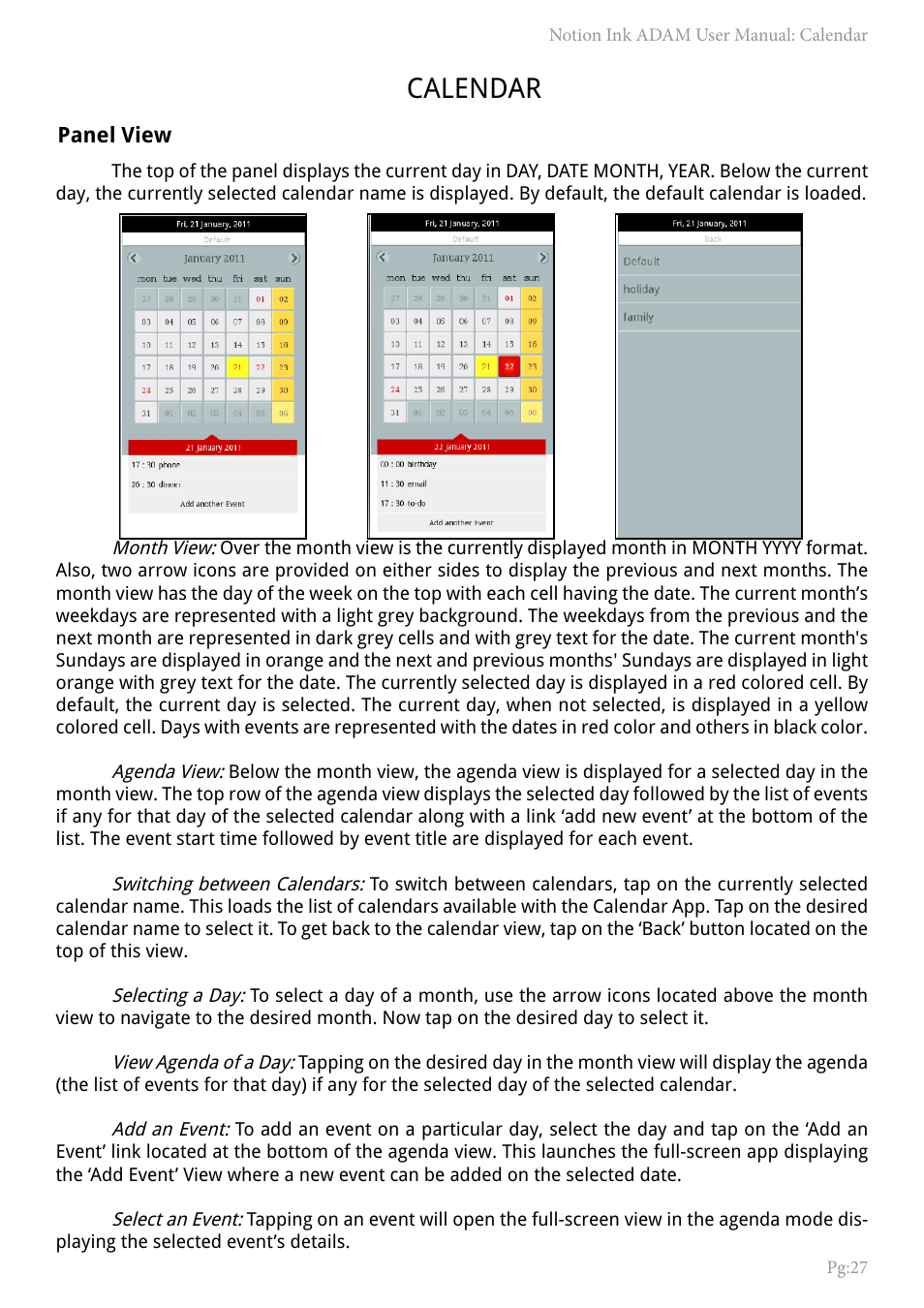 Calendar | NOTION Inc Inc Adam User Manual | Page 29 / 43
