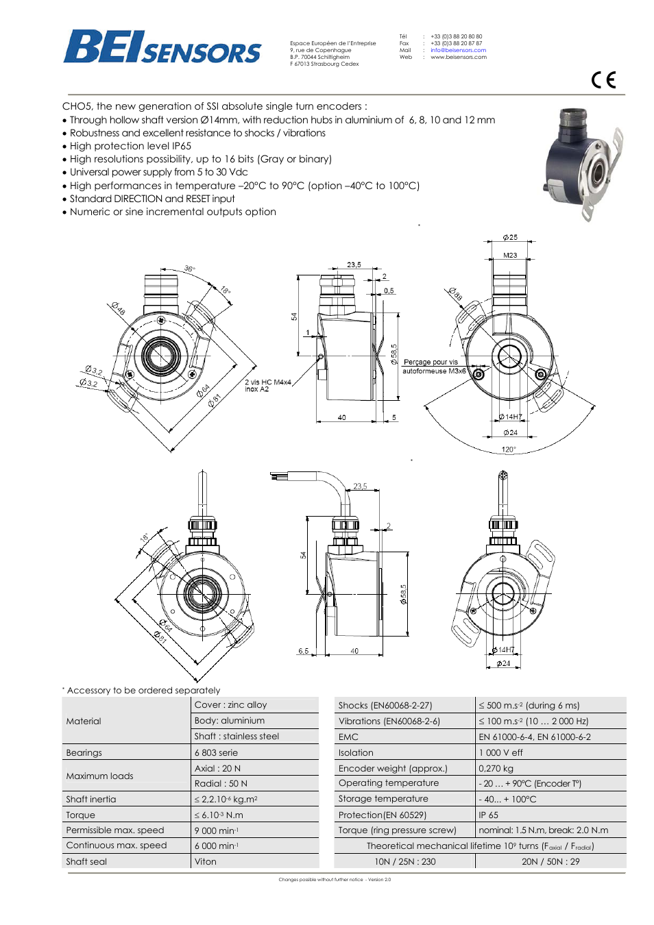BEI Sensors CHO5 Absolute Hollow Shaft Encoder User Manual | 2 pages