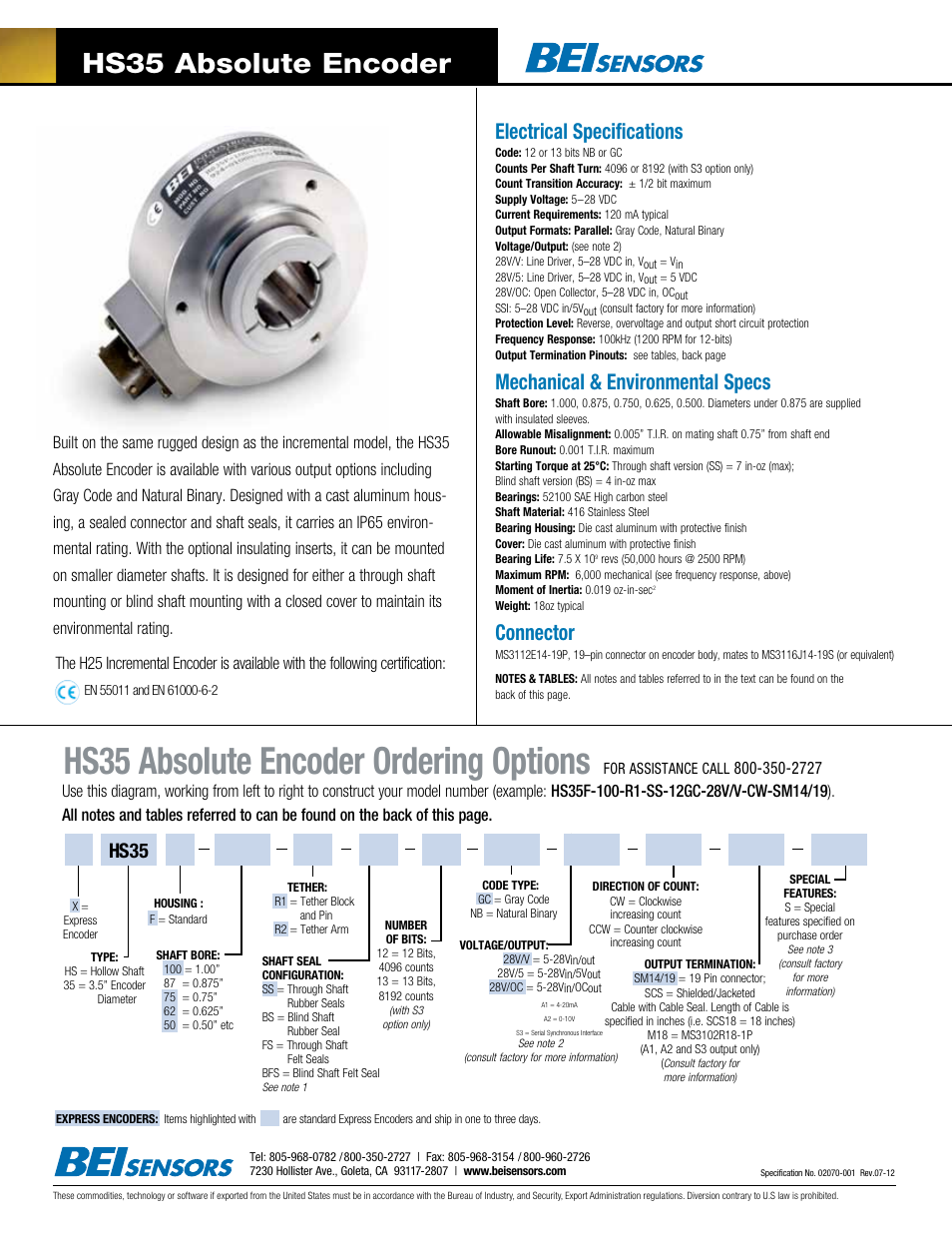 BEI Sensors HS35 Express Encoder User Manual | 2 pages