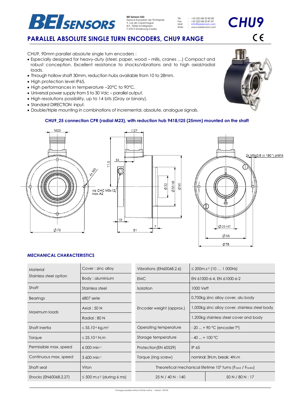 BEI Sensors CHU9 Absolute Hollow Shaft Encoder User Manual | 2 pages