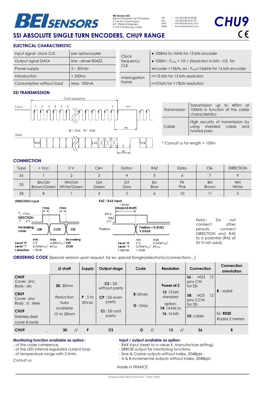 Chu9, Ssi absolute single turn encoders, chu9 range | BEI Sensors CHU9 Absolute Hollow Shaft Encoder User Manual | Page 2 / 2