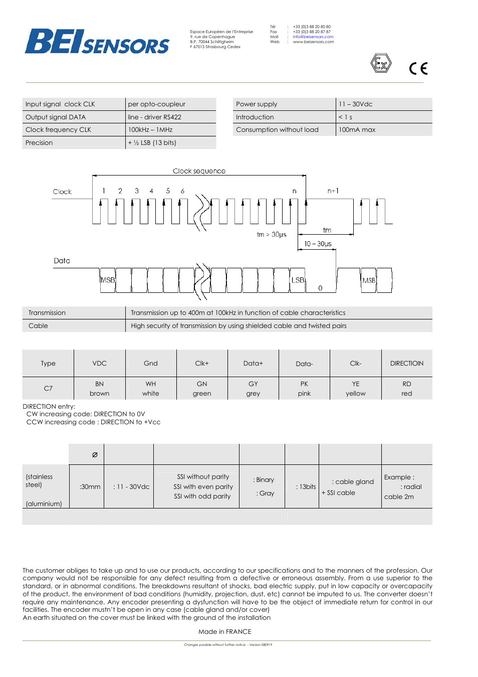Caux, Atex absolute ssi single turn encoder, caux range | BEI Sensors CEUX Absolute Hollow Shaft Encoder User Manual | Page 2 / 3