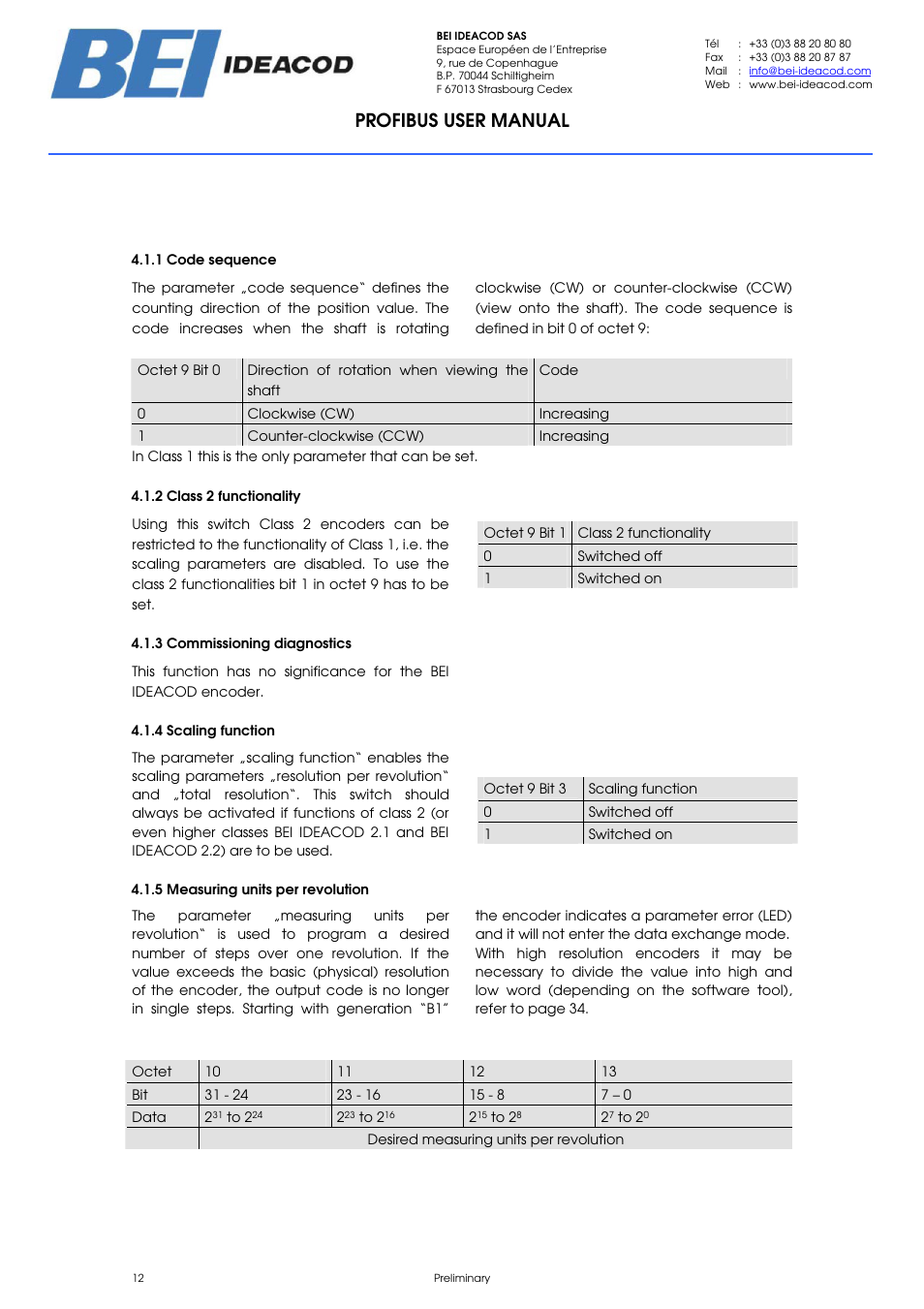 Profibus user manual | BEI Sensors PHU9 Absolute Hollow Shaft Encoder User Manual | Page 12 / 39