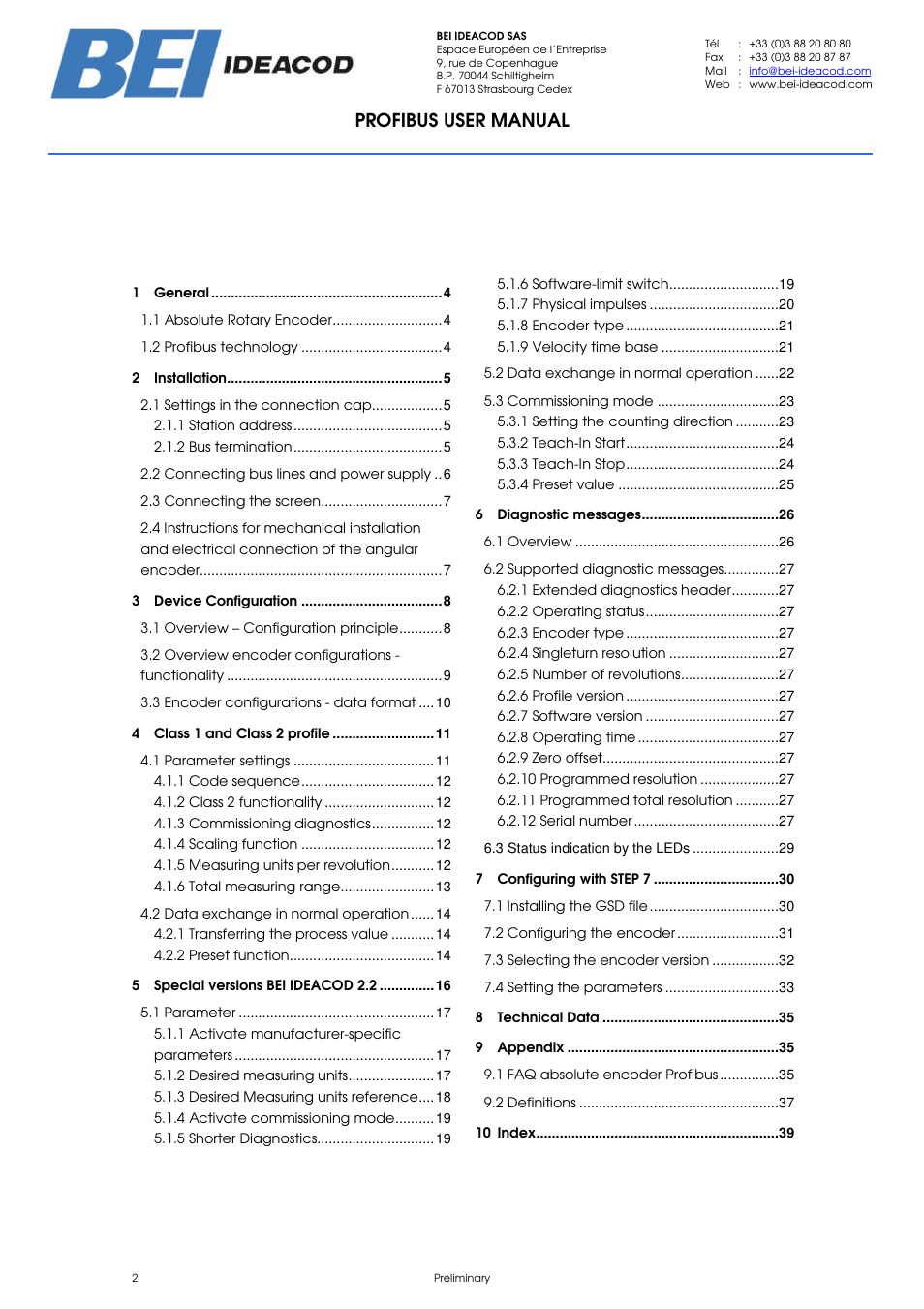 Profibus user manual | BEI Sensors PHU9 Absolute Hollow Shaft Encoder User Manual | Page 2 / 39