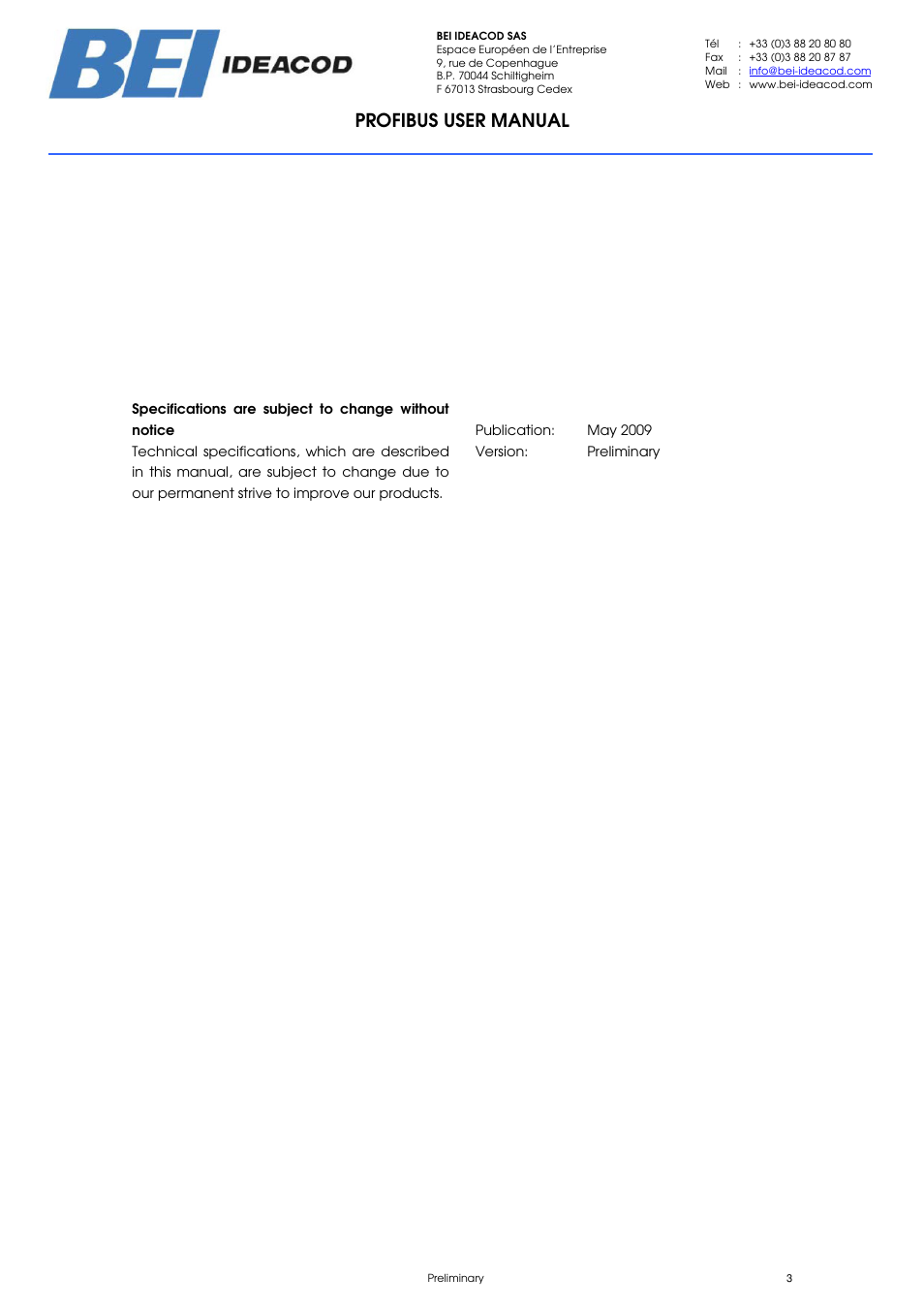 Profibus user manual | BEI Sensors PHU9 Absolute Hollow Shaft Encoder User Manual | Page 3 / 39