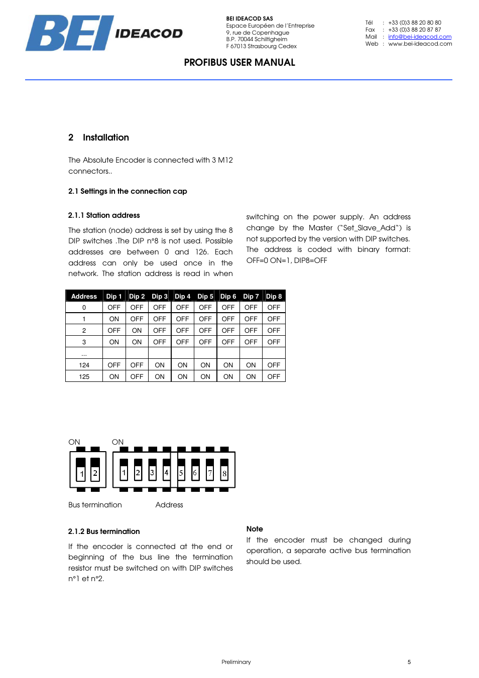 Profibus user manual, 2 installation | BEI Sensors PHU9 Absolute Hollow Shaft Encoder User Manual | Page 5 / 39