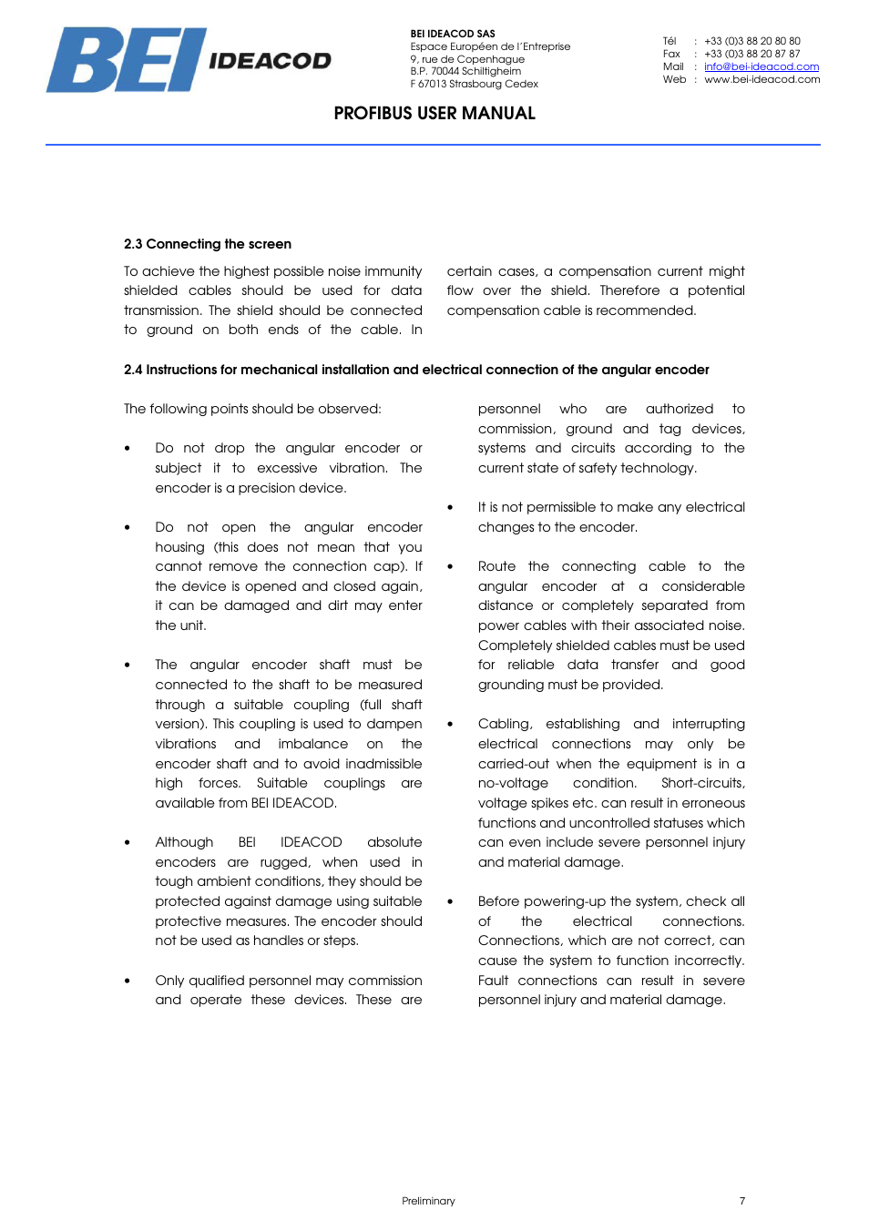 Profibus user manual | BEI Sensors PHU9 Absolute Hollow Shaft Encoder User Manual | Page 7 / 39