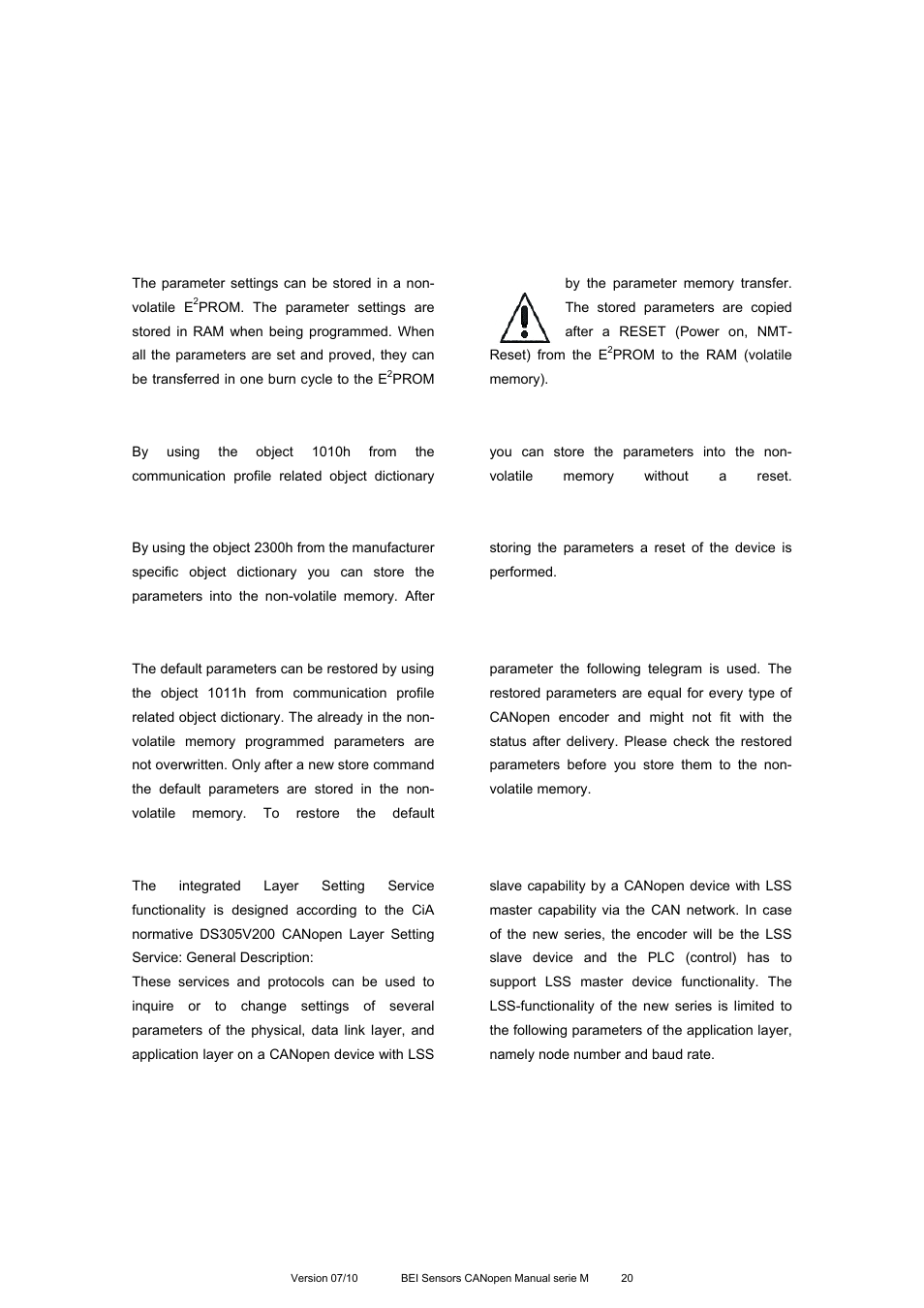 1 storing procedure, 4 restoring parameters, 5 usage of layer setting services (lss) | BEI Sensors MHK5 Absolute Hollow Shaft Encoder User Manual | Page 20 / 77