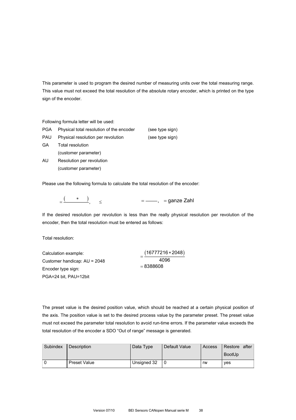 Object 2103h: preset value | BEI Sensors MHK5 Absolute Hollow Shaft Encoder User Manual | Page 38 / 77