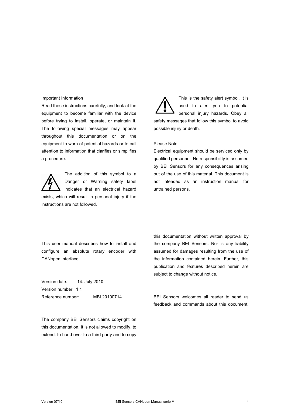 General security advise, About this manual | BEI Sensors MHK5 Absolute Hollow Shaft Encoder User Manual | Page 4 / 77