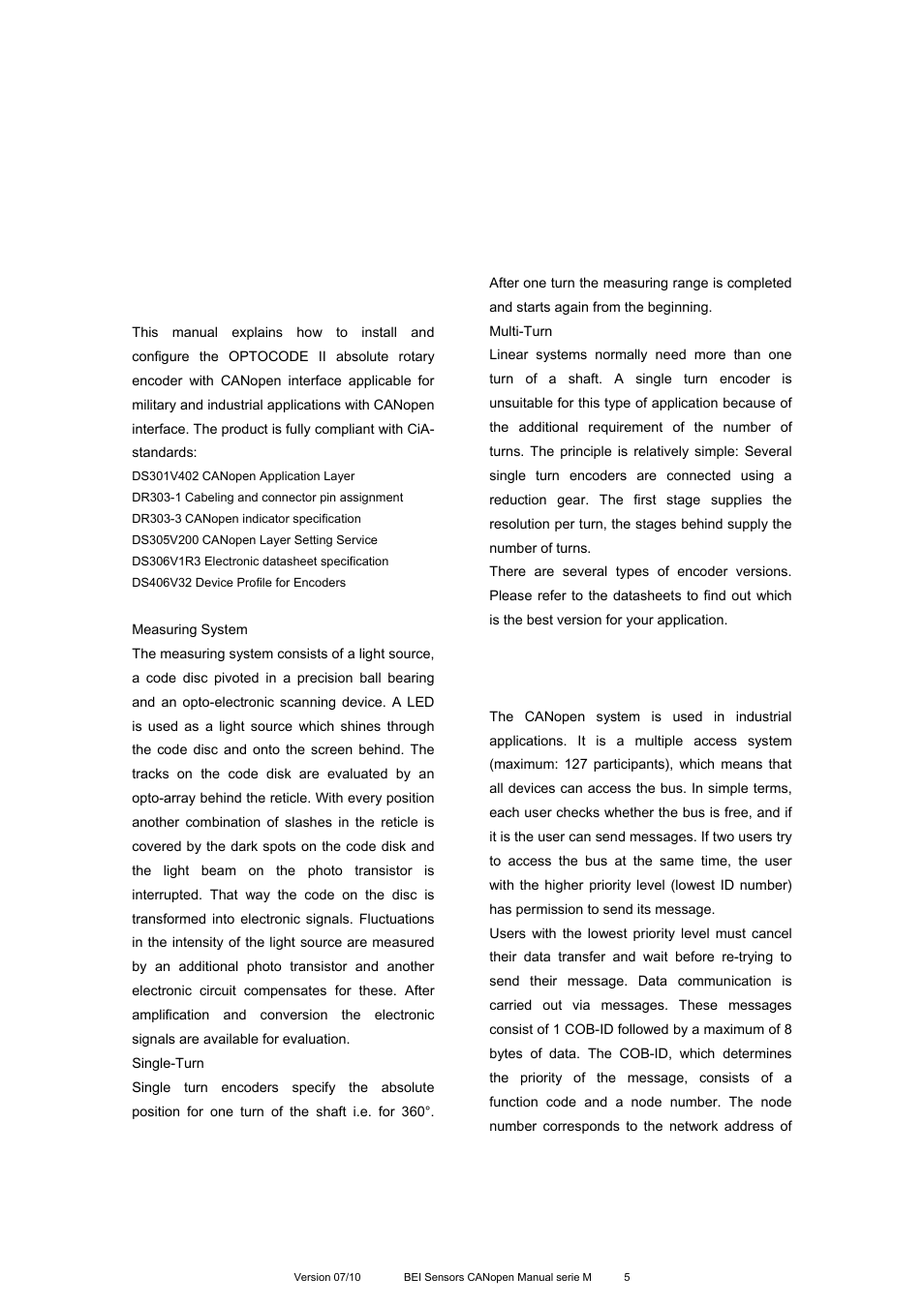 Introduction, 1 general canopen information | BEI Sensors MHK5 Absolute Hollow Shaft Encoder User Manual | Page 5 / 77