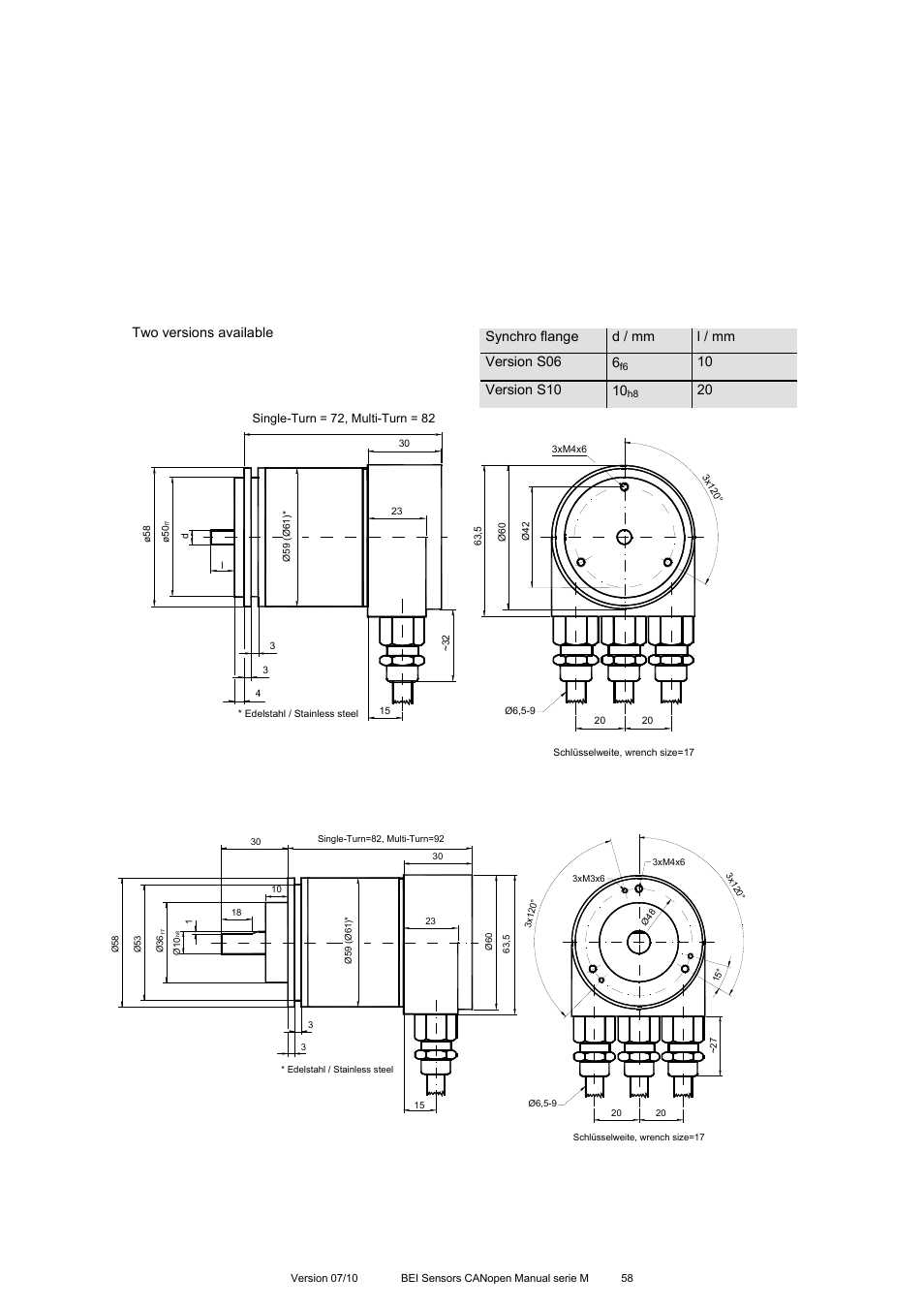 Mechanical drawings | BEI Sensors MHK5 Absolute Hollow Shaft Encoder User Manual | Page 58 / 77