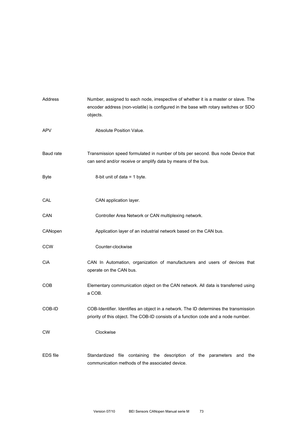 Appendix c: glossary | BEI Sensors MHK5 Absolute Hollow Shaft Encoder User Manual | Page 73 / 77