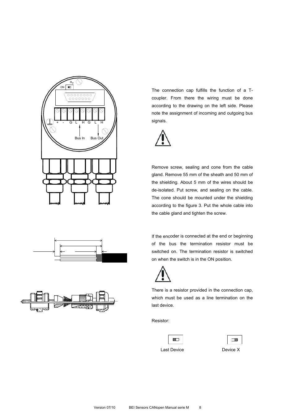 2 bus termination in connection cap | BEI Sensors MHK5 Absolute Hollow Shaft Encoder User Manual | Page 8 / 77