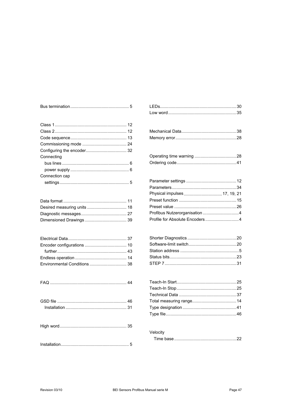 11 index, Index | BEI Sensors MHK5 Absolute Hollow Shaft Encoder User Manual | Page 47 / 48