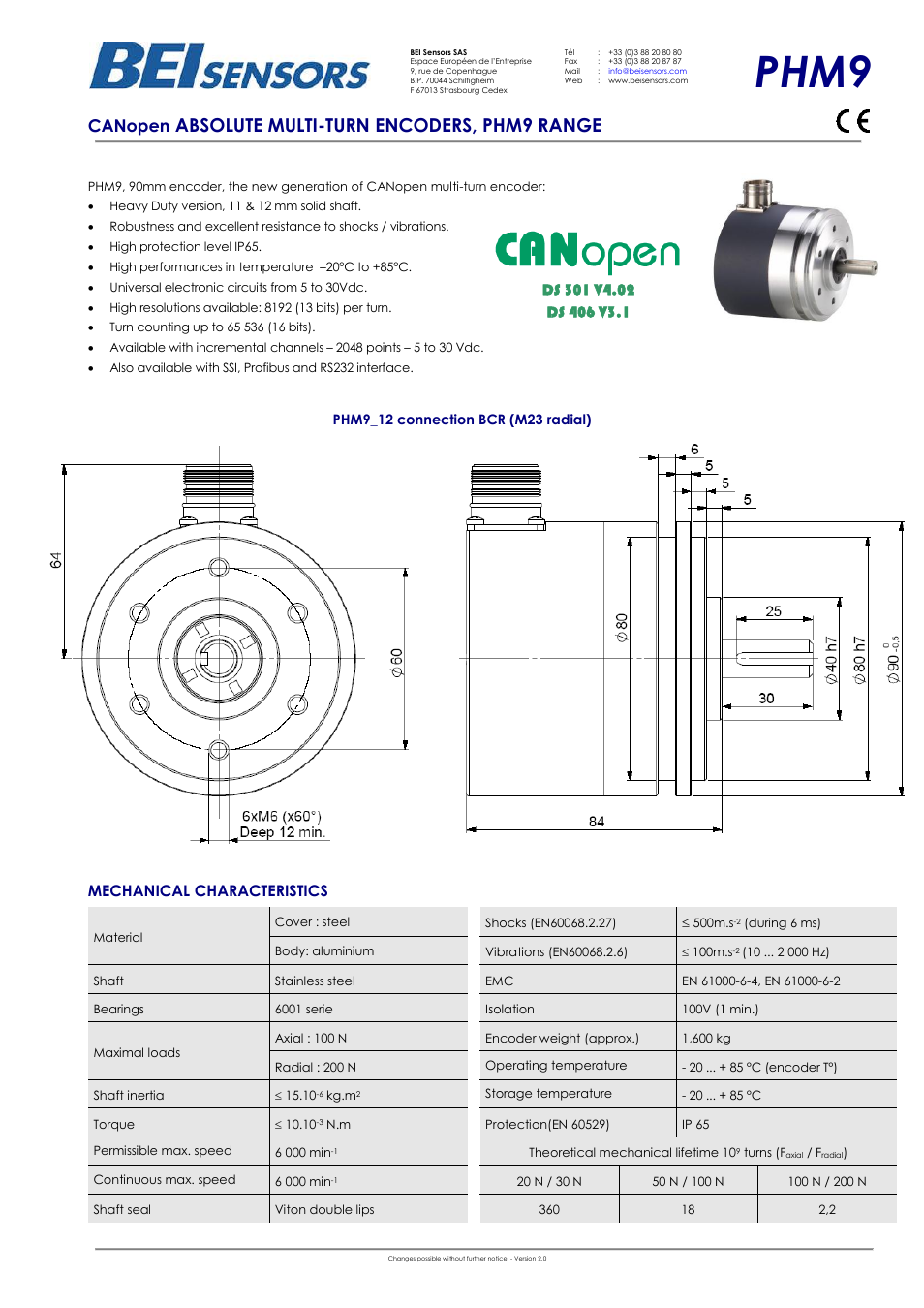 BEI Sensors PHM9 Absolute Shaft Encoder User Manual | 2 pages