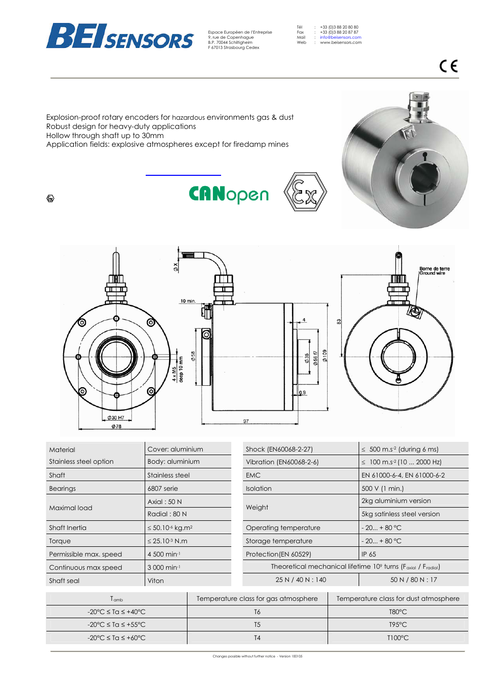 BEI Sensors PAUX Absolute Hollow Shaft Encoder User Manual | 3 pages