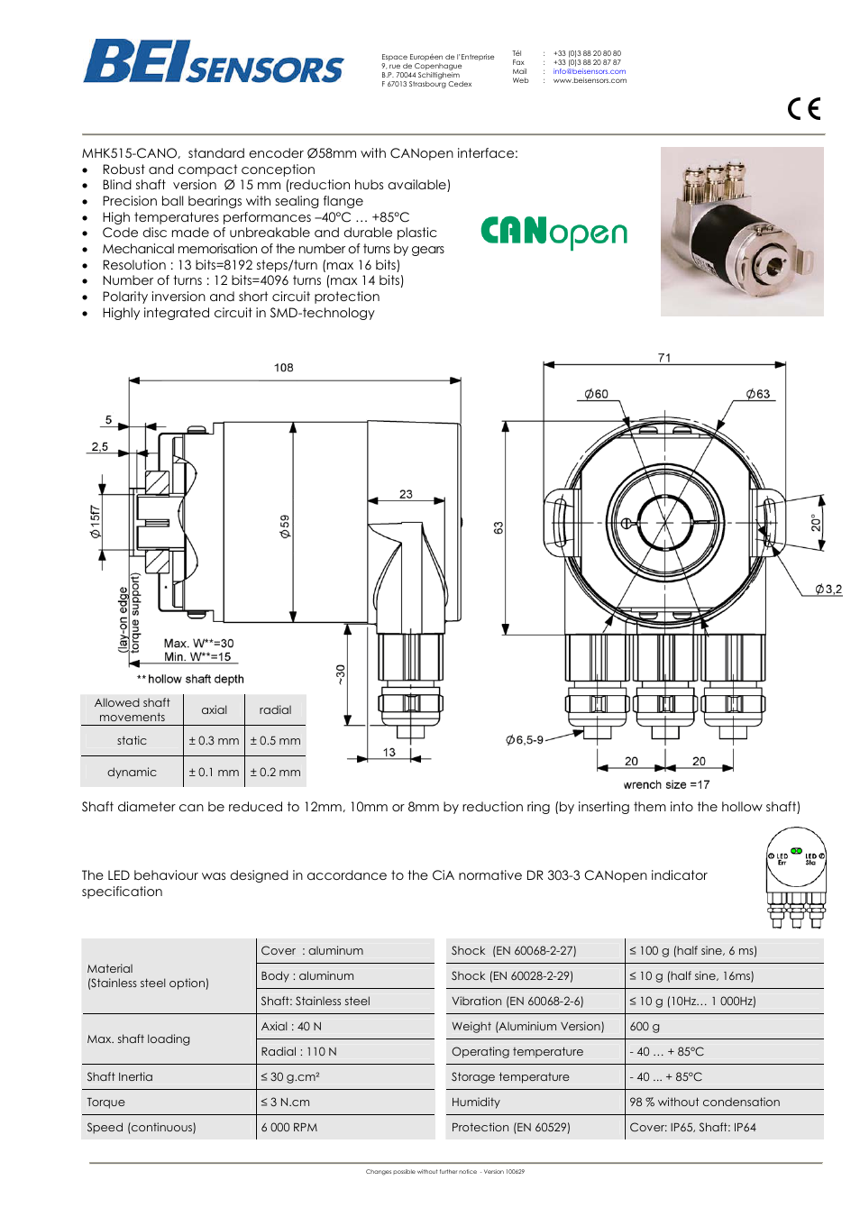 BEI Sensors MHK5 Absolute Hollow Shaft Encoder User Manual | 2 pages