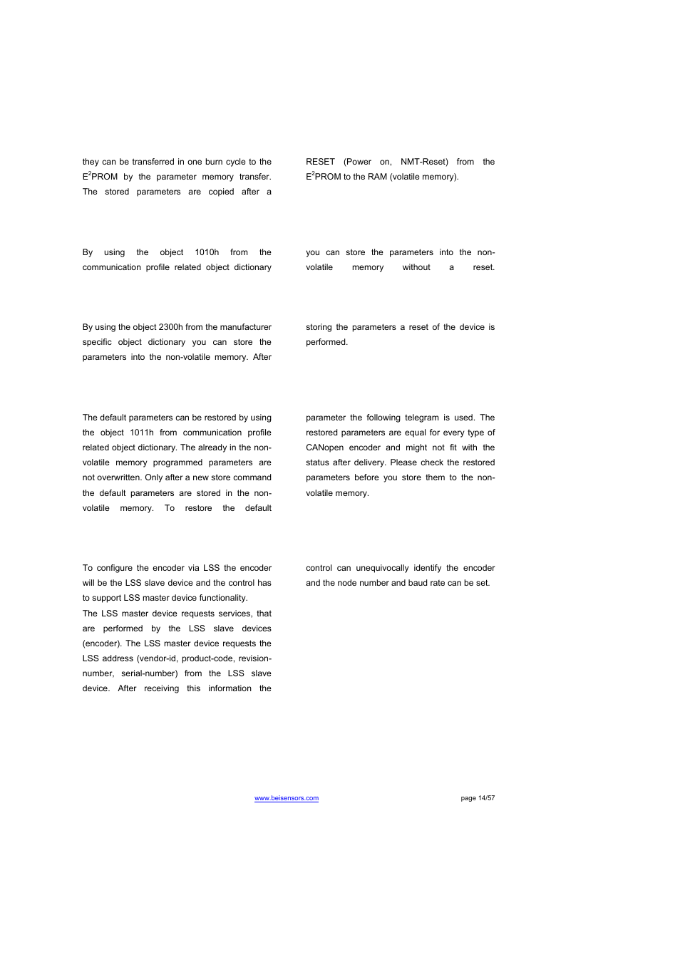 4 restoring parameters, 5 usage of layer setting services (lss) | BEI Sensors THK4 User Manual | Page 14 / 57