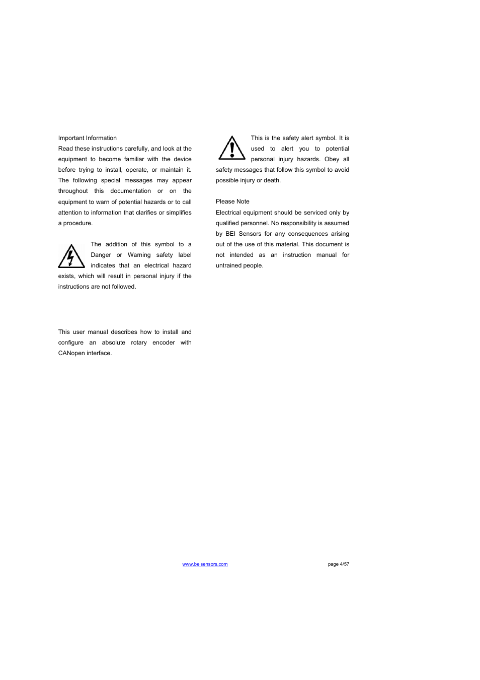 General security advise, About this manual | BEI Sensors THK4 User Manual | Page 4 / 57