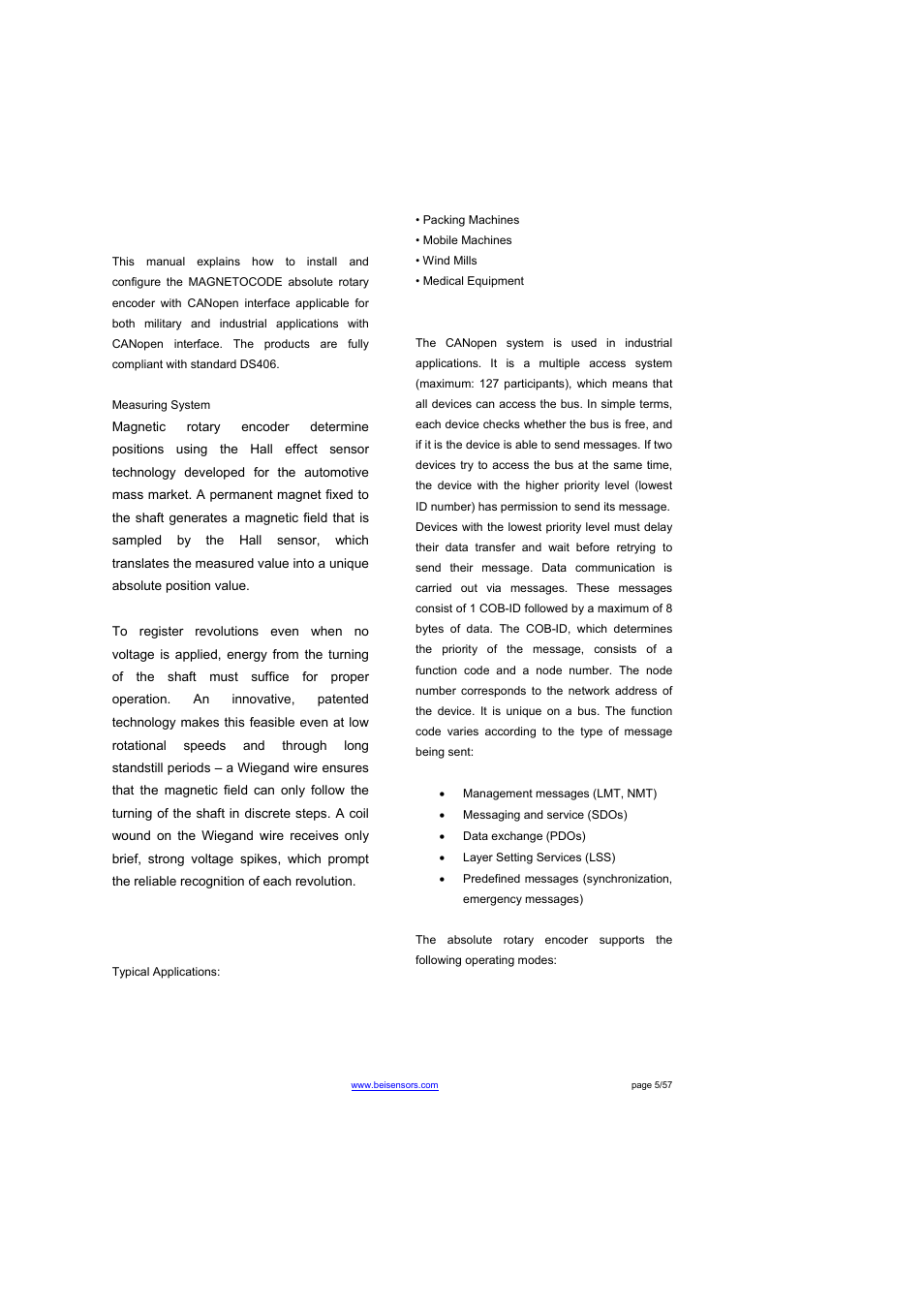 Introduction, 1 general canopen information | BEI Sensors THK4 User Manual | Page 5 / 57