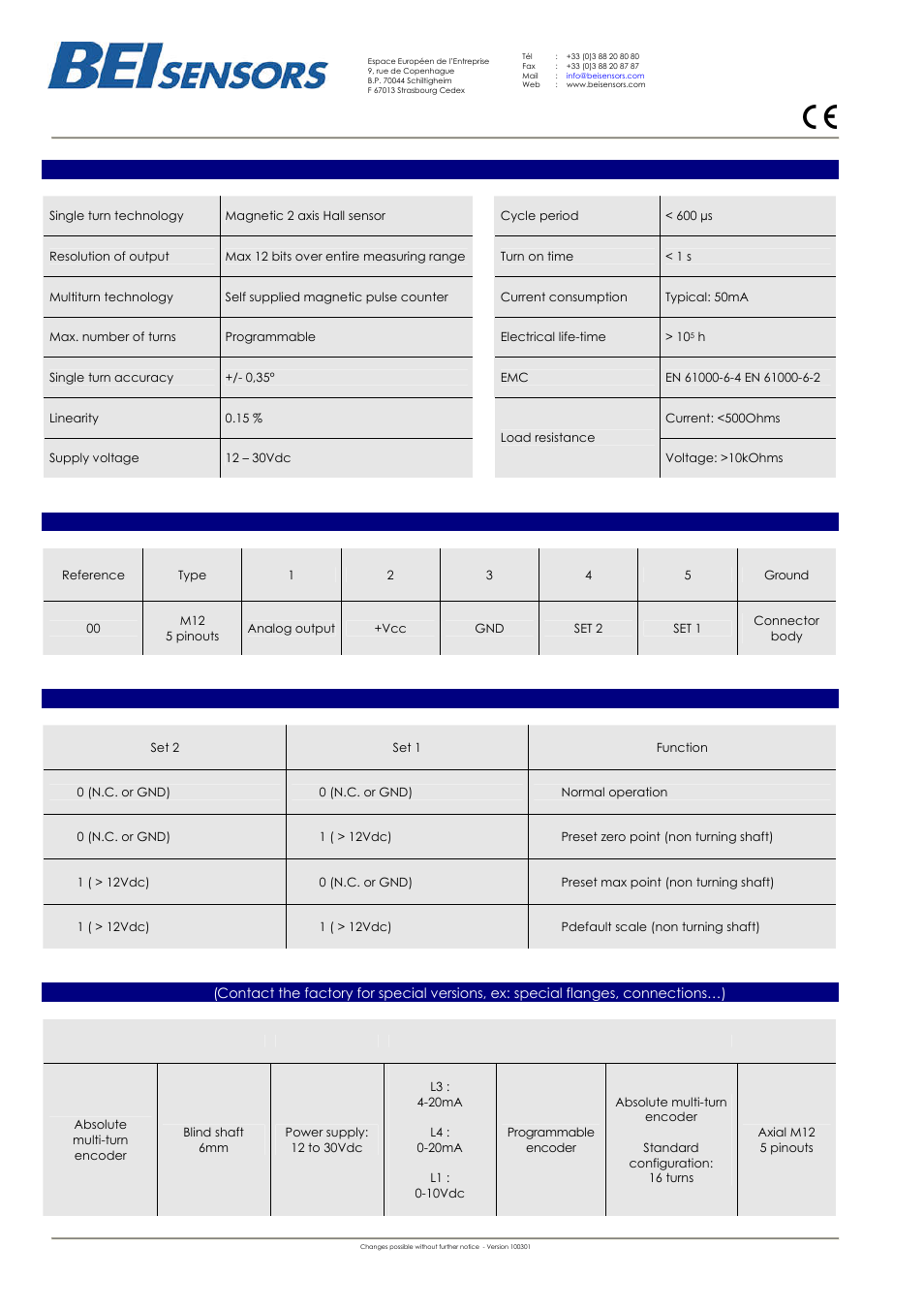 Thk4, Electrical characteristics, Analog connection | Inputs, Ordering reference | BEI Sensors THK4 User Manual | Page 2 / 2