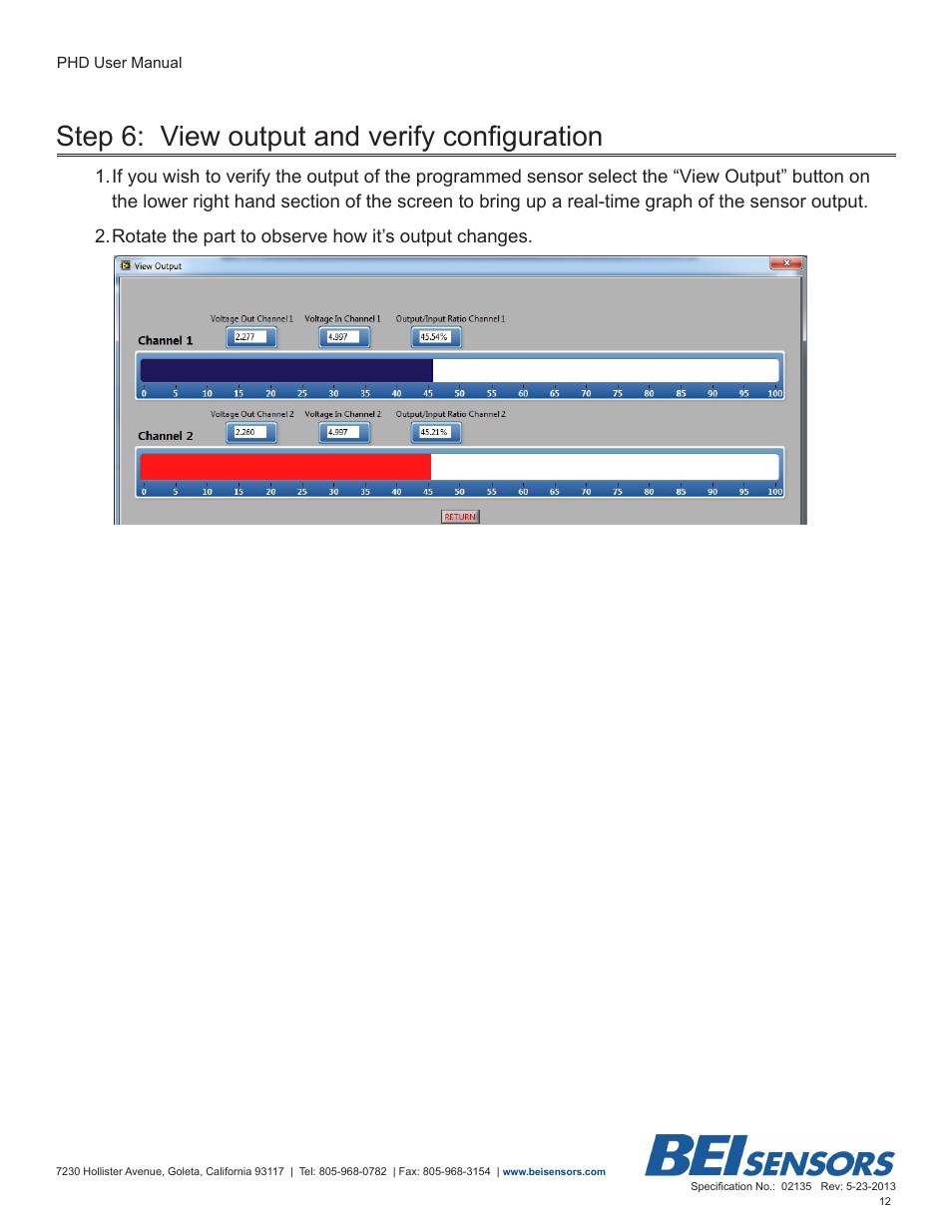 Step 6: view output and verify configuration | BEI Sensors Programmable Hall Device User Manual | Page 12 / 14