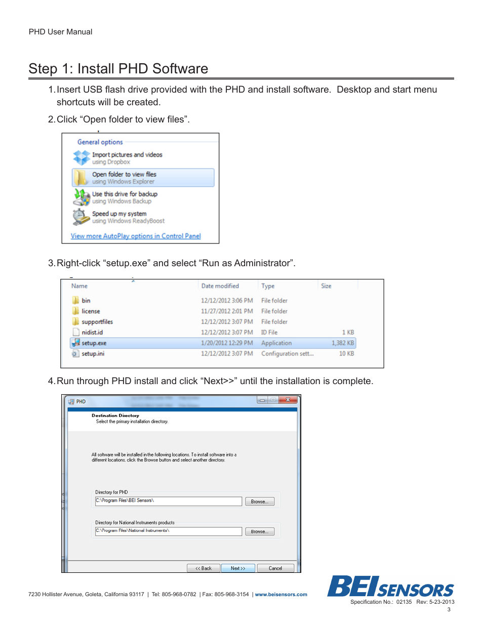 Step 1: install phd software | BEI Sensors Programmable Hall Device User Manual | Page 3 / 14