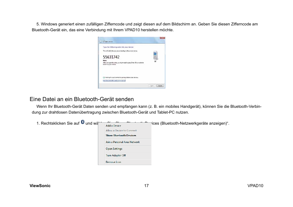 Eine datei an ein bluetooth-gerät senden | VIEWSONIC ViewPad 10 User Manual | Page 115 / 264