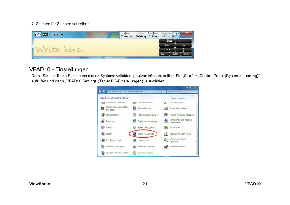 Vpad10 - einstellungen | VIEWSONIC ViewPad 10 User Manual | Page 119 / 264