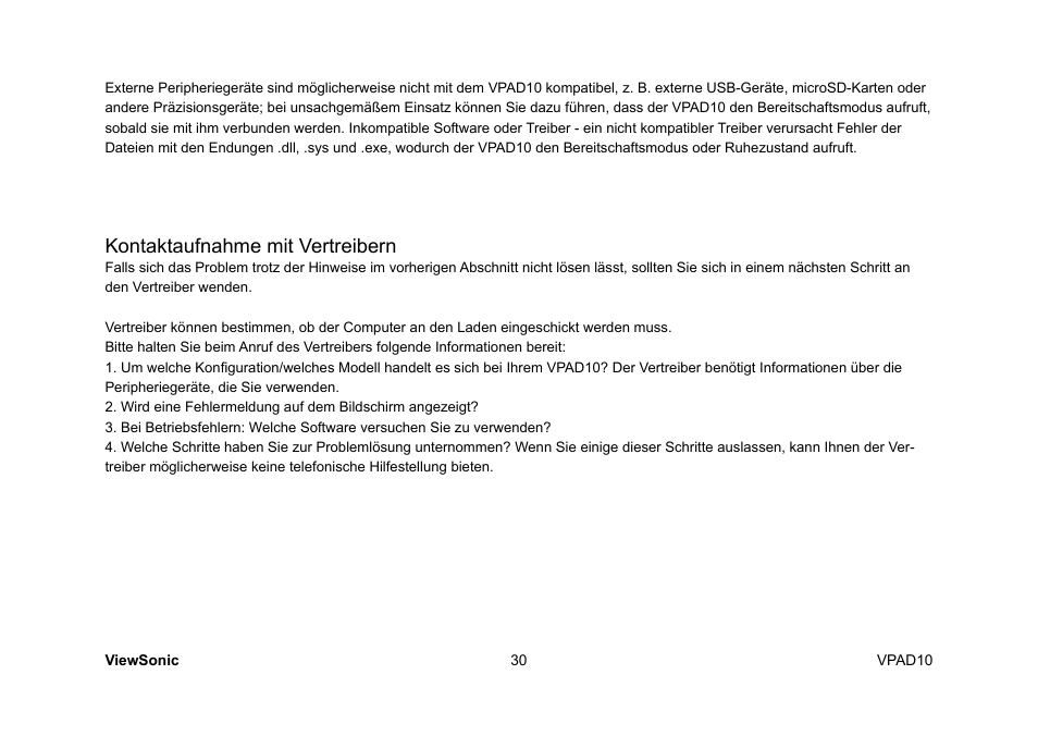 Kontaktaufnahme mit vertreibern | VIEWSONIC ViewPad 10 User Manual | Page 128 / 264