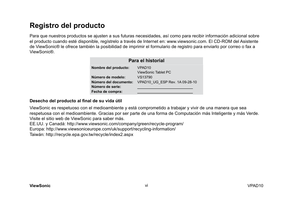 Registro del producto | VIEWSONIC ViewPad 10 User Manual | Page 139 / 264